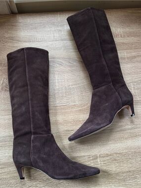 New Reformation Remy Suede Knee High Heeled Boots Boss Brown 9.5